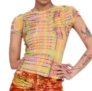 Collina Strada lime plaid arc s/s top Small